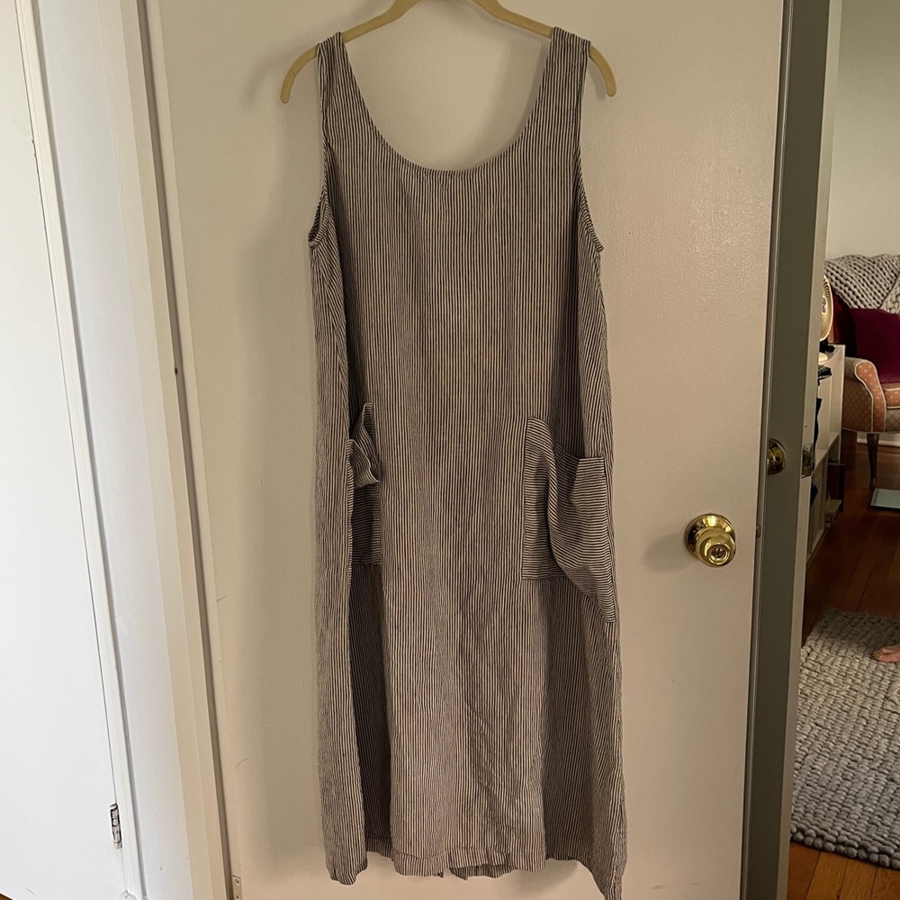 Toast Pinstripe Dress in Grey & White Stripes L